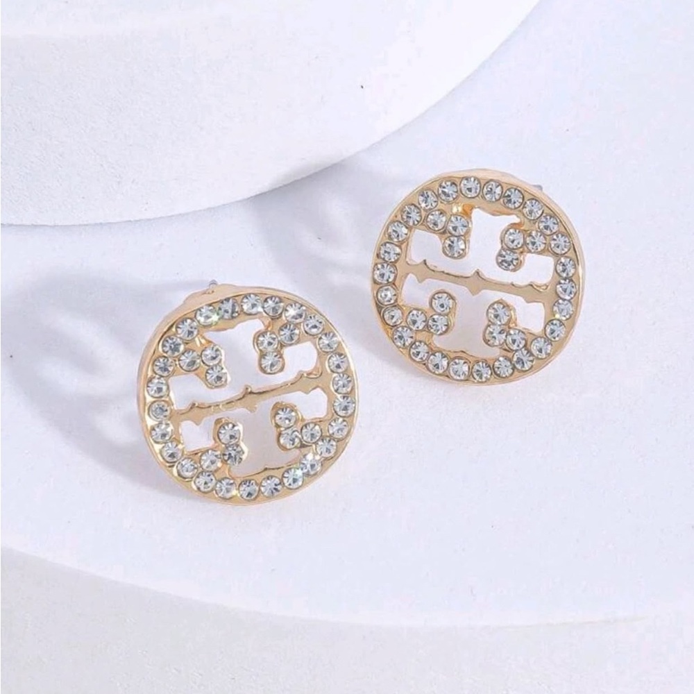 Classic Earrings Gold with Rhinestones, New brand